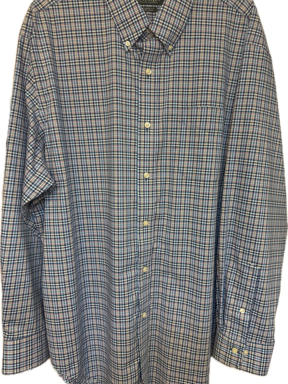 Ralph Lauren Blue and White Plaid Button-Down Shirt 17.5 34/35